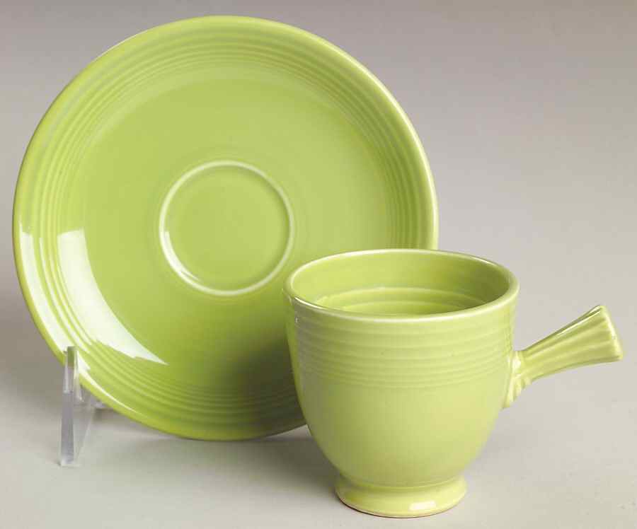 Fiesta Chartreuse (Older) Stick Handle Demitasse Cup & Saucer Set by Homer Laughlin -1