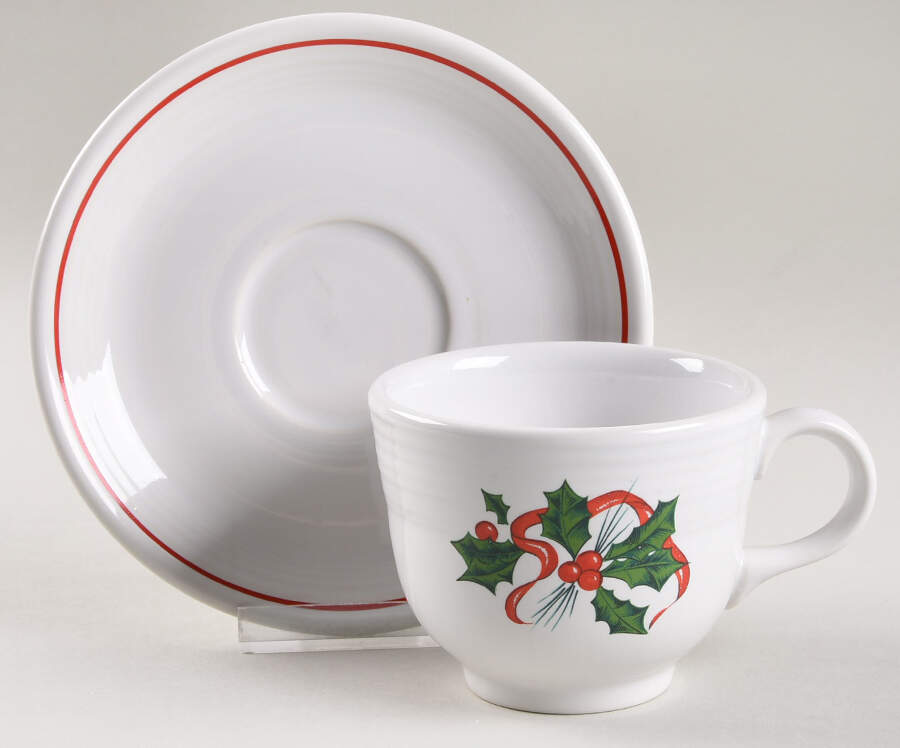 Holiday Fiesta (With Ribbon) Flat Cup & Saucer Set by Homer Laughlin -1