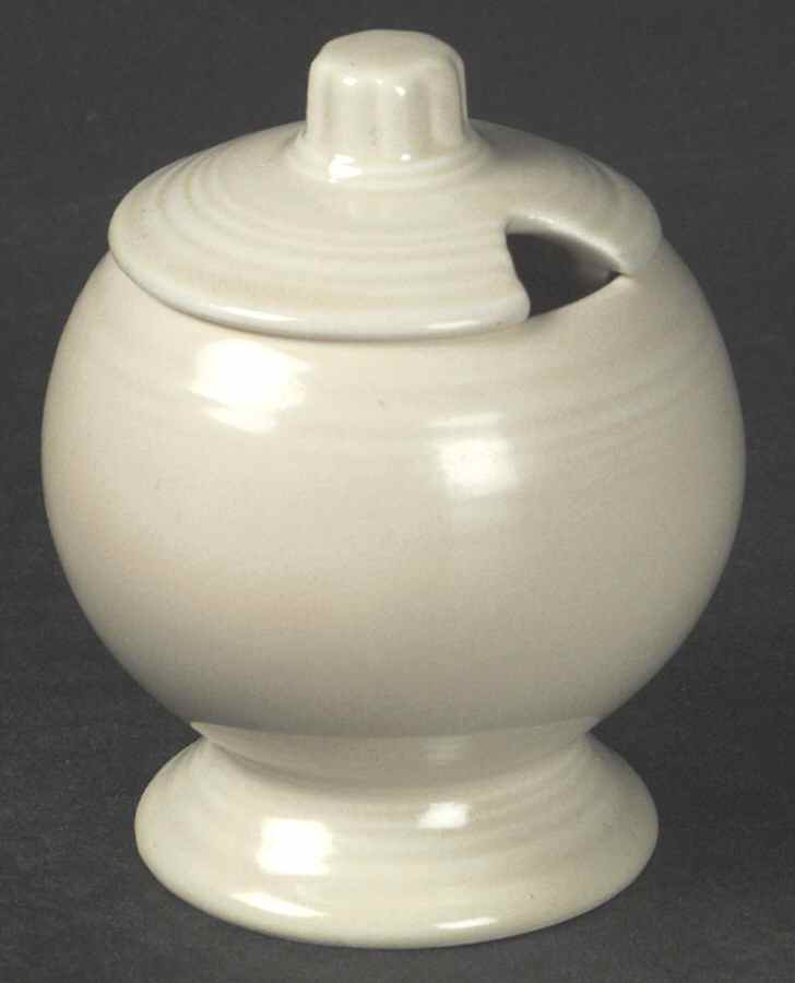 Fiesta Old Ivory (Cream) Mustard Jar & Lid by Homer Laughlin -1