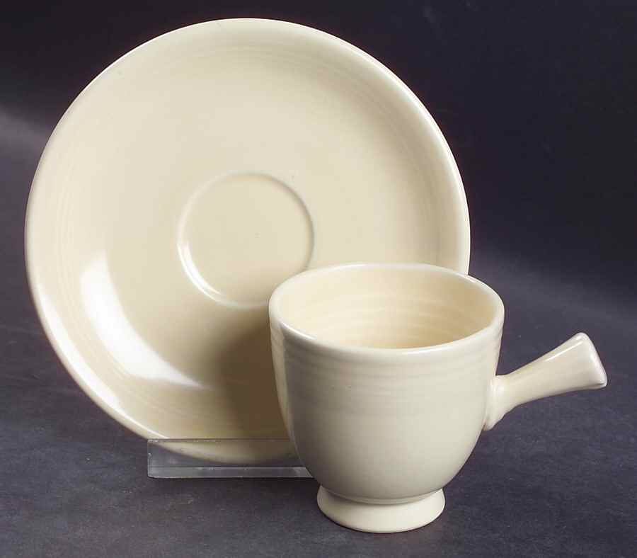 Fiesta Old Ivory (Cream) Stick Handle Demitasse Cup & Saucer Set by Homer Laughlin -1