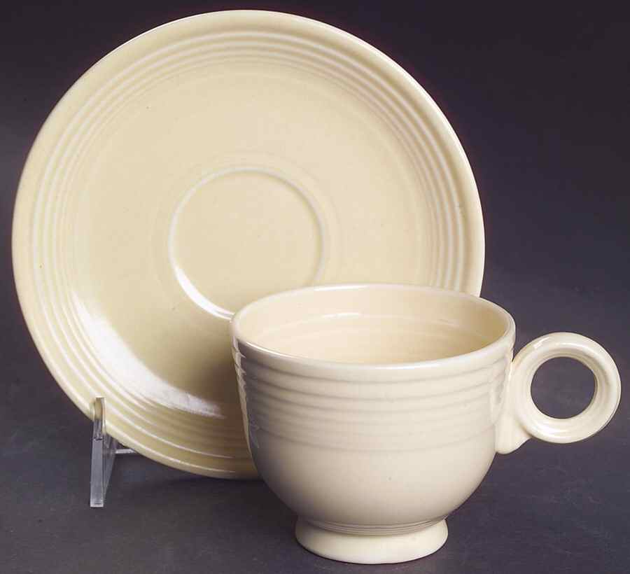 Fiesta Old Ivory (Cream) Footed Cup & Saucer Set by Homer Laughlin -1