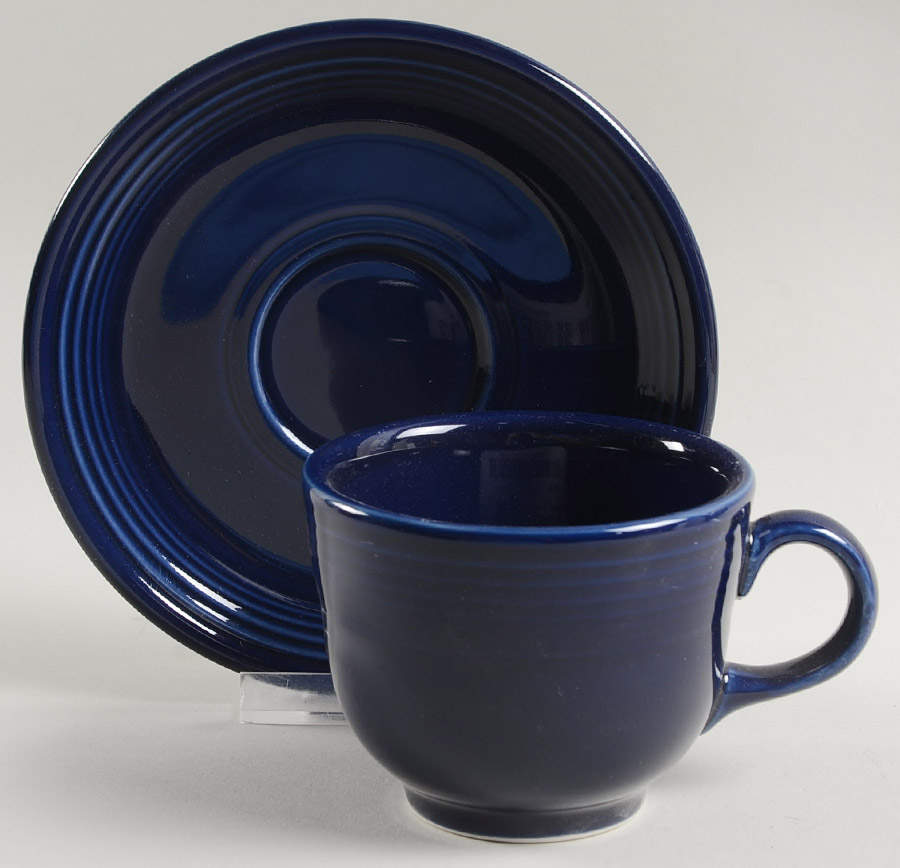 Fiesta Cobalt Blue (Intro 1986) Flat Cup & Saucer Set by Homer Laughlin -1