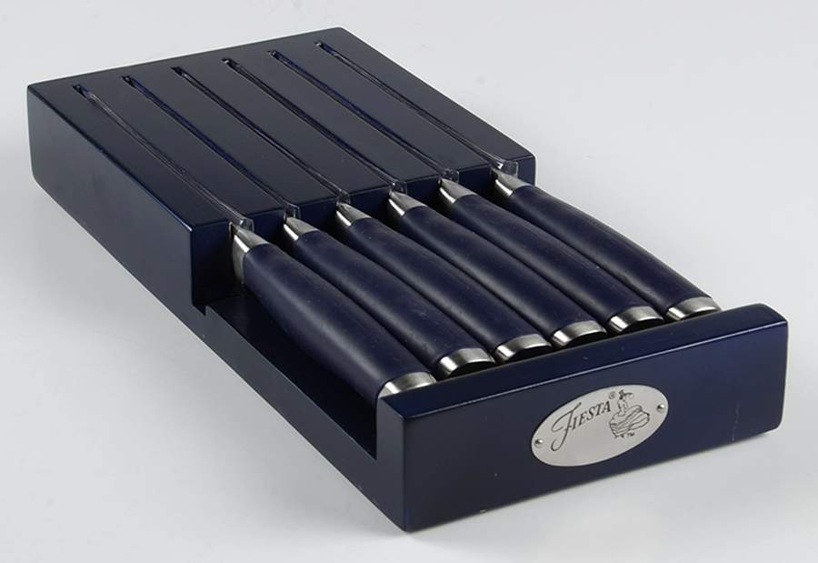 Fiesta Cobalt Blue (Intro 1986) (7 Piece) Steak Knife Set W/Wood Block by Homer Laughlin -1