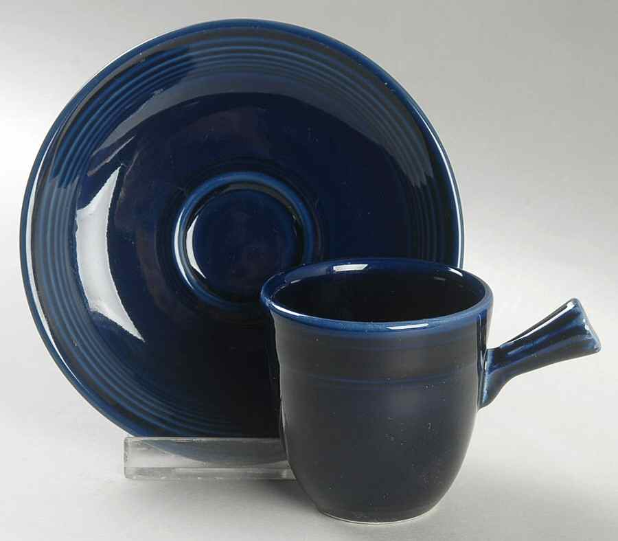 Fiesta Cobalt Blue (Intro 1986) Stick Handle Demitasse Cup & Saucer Set by Homer Laughlin -1