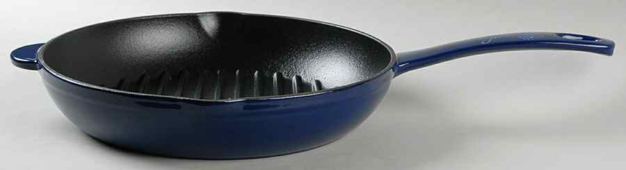 Fiesta Cobalt Blue (Intro 1986) 10" Cast Iron Round Grill Pan by Homer Laughlin -1