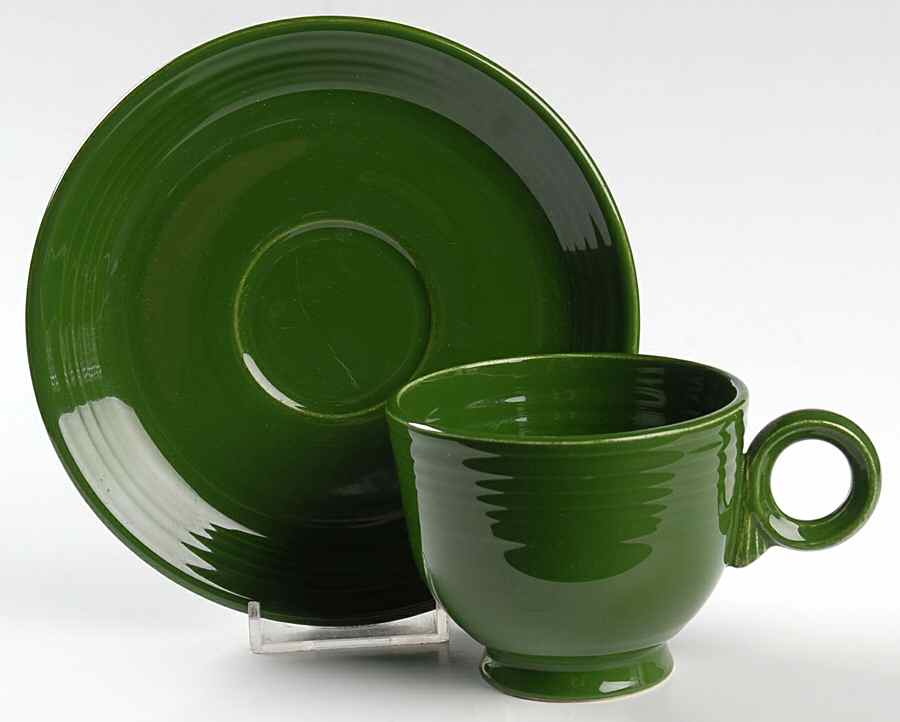 Fiesta Forest Green (Older) Footed Cup & Saucer Set by Homer Laughlin -1