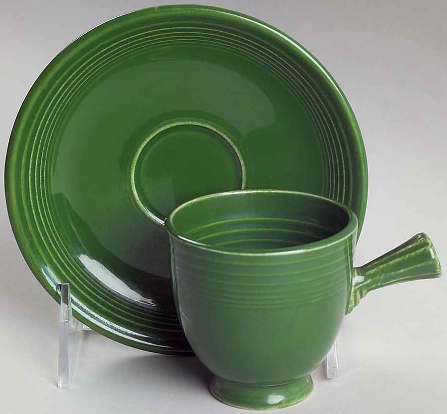 Fiesta Forest Green (Older) Stick Handle Demitasse Cup & Saucer Set by Homer Laughlin -1