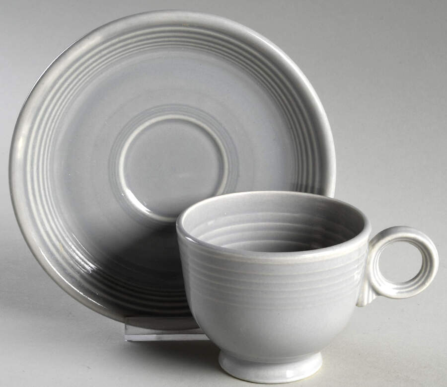 Fiesta Gray (Older) Footed Cup & Saucer Set by Homer Laughlin -1