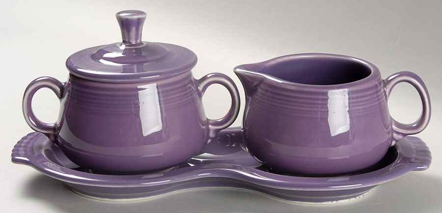 Fiesta Lilac (Intro 1993) Creamer & Sugar with Lid & Tray Set by Homer Laughlin -1