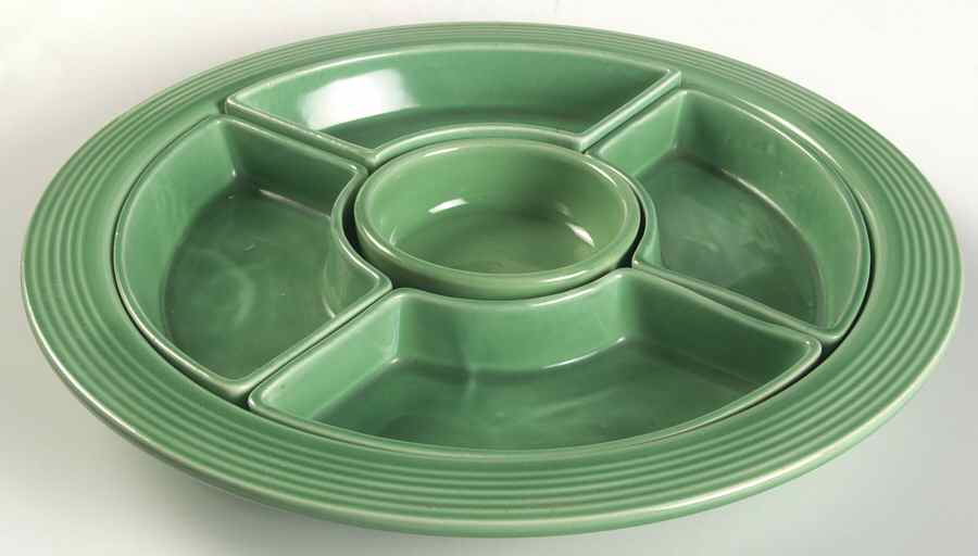 Fiesta Light Green (Older) 6 Pc Relish Set (4 Side, 1 Center Dish on Tray) by Homer Laughlin -1