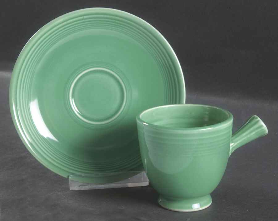 Fiesta Light Green (Older) Stick Handle Demitasse Cup & Saucer Set by Homer Laughlin -1
