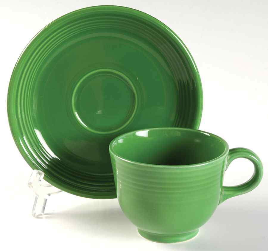 Fiesta Medium Green (Older) Footed Cup & Saucer Set by Homer Laughlin -1