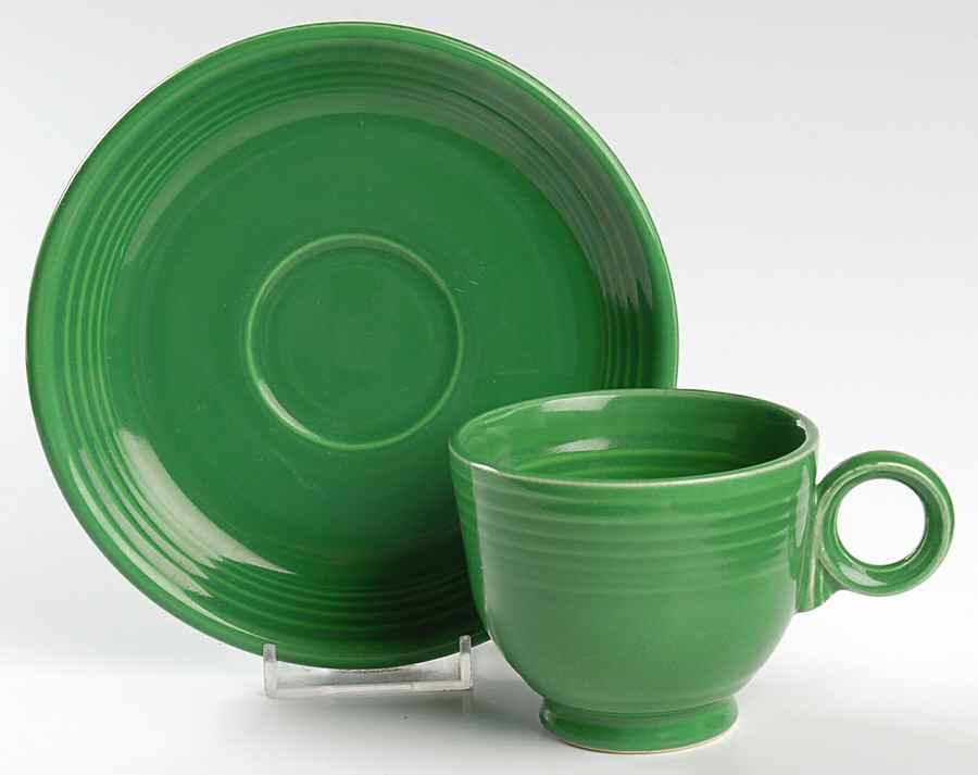 Fiesta Medium Green (Older) Footed Cup & Saucer Set by Homer Laughlin -1