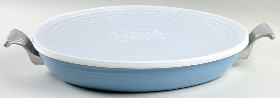 Fiesta Periwinkle Blue (Intro 1989) 13" Metal Oval Roaster by Homer Laughlin -1