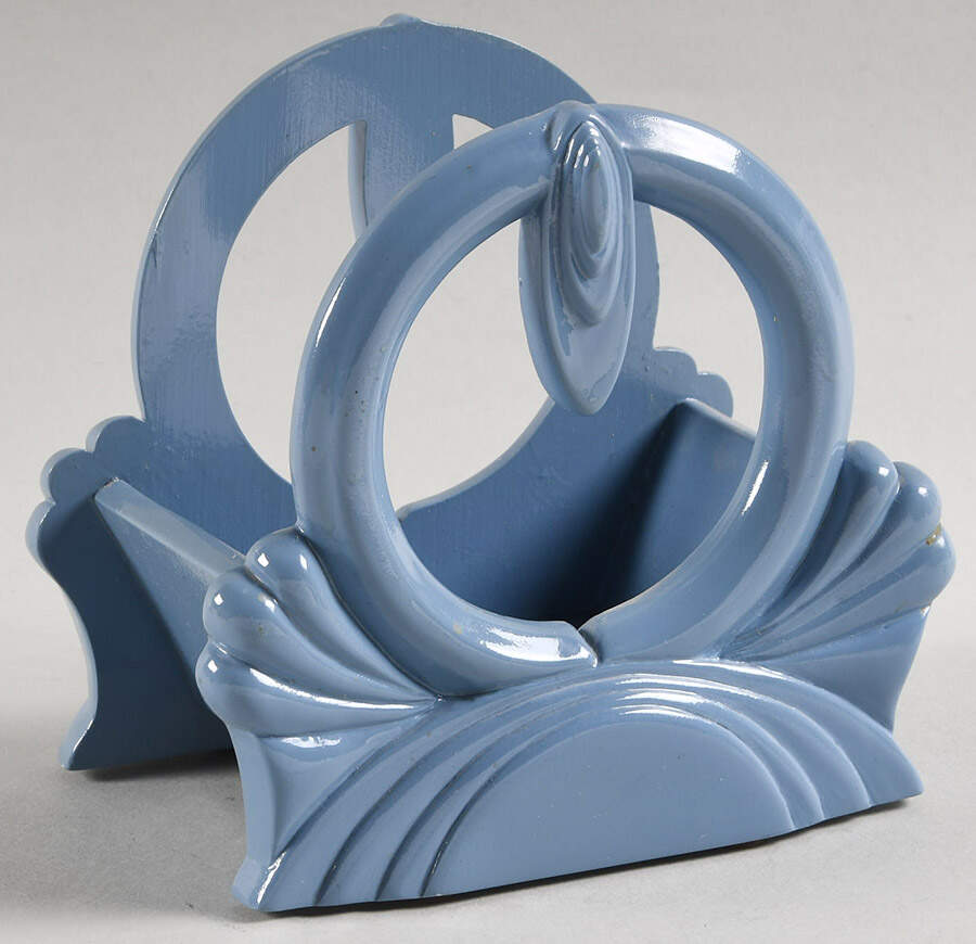 Fiesta Periwinkle Blue (Intro 1989) Wood Tray for Napkin, Salt & Pepper Set- by Homer Laughlin -1