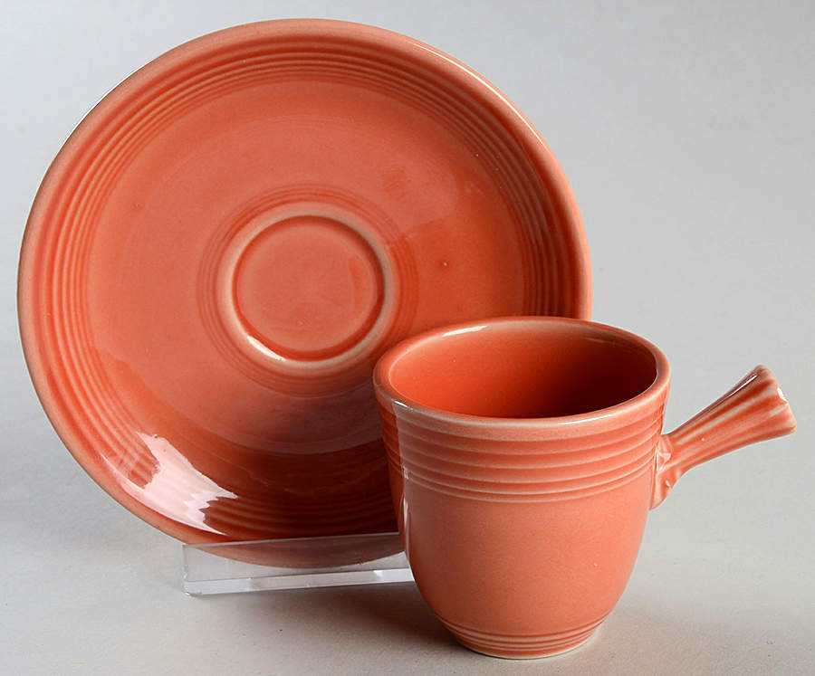 Fiesta Persimmon (Intro 1989) Stick Handle Demitasse Cup & Saucer Set by Homer Laughlin -1