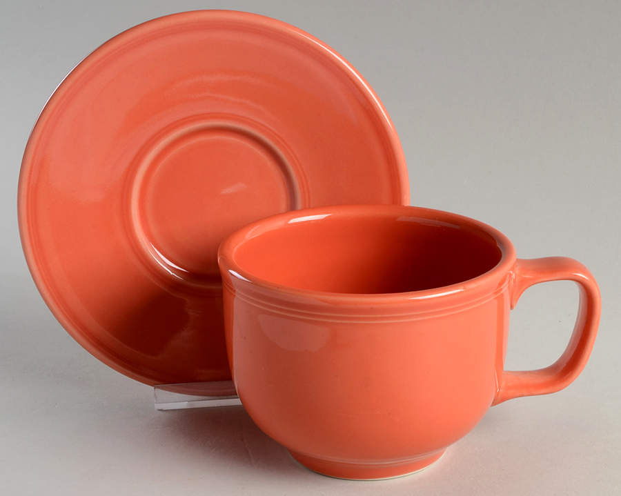Fiesta Persimmon (Intro 1989) Jumbo Cup & Saucer Set by Homer Laughlin -1