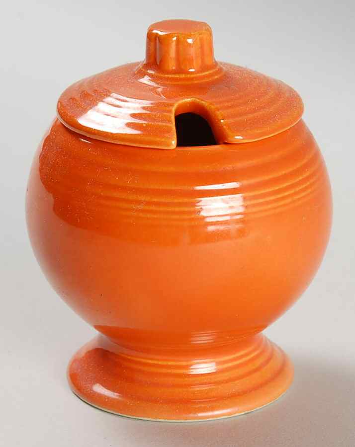 Fiesta Red (Older) Mustard Jar & Lid by Homer Laughlin -1