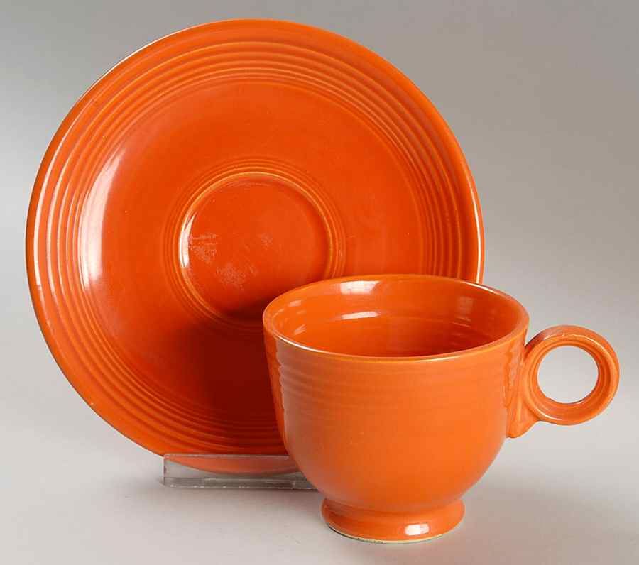 Fiesta Red (Older) Footed Cup & Saucer Set by Homer Laughlin -1