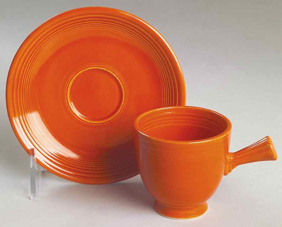 Fiesta Red (Older) Stick Handle Demitasse Cup & Saucer Set by Homer Laughlin -1