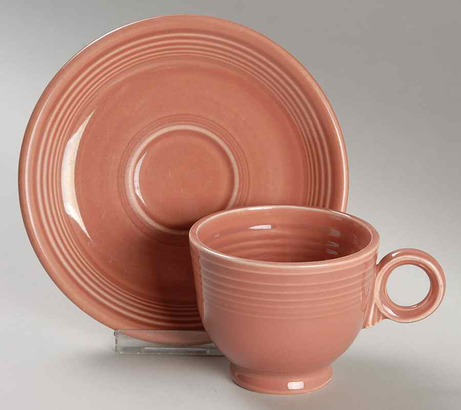 Fiesta Rose (Older) Footed Cup & Saucer Set by Homer Laughlin -1