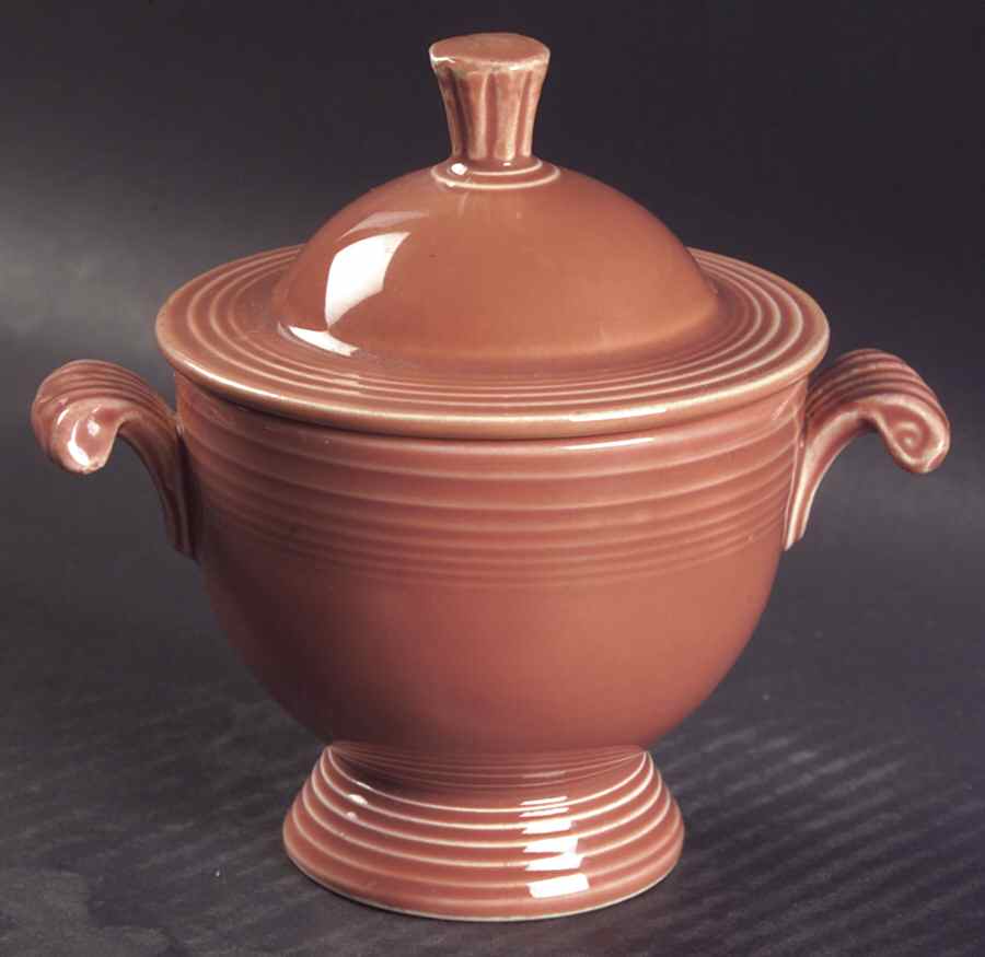 Fiesta Rose (Older) Sugar Bowl & Lid by Homer Laughlin -1