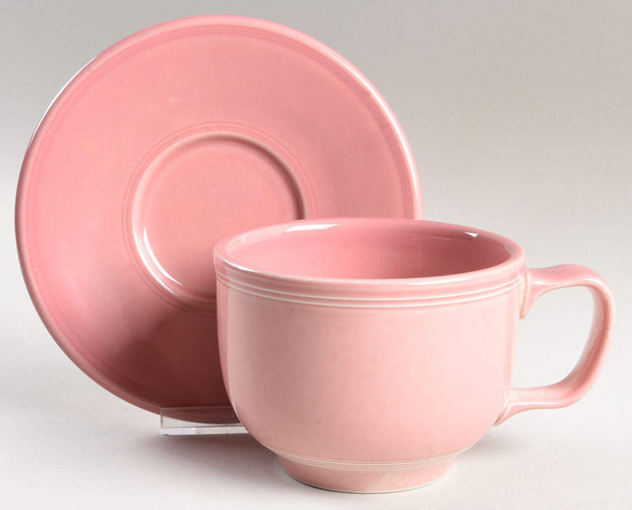 Fiesta Rose (Intro 1986) Jumbo Cup & Saucer Set by Homer Laughlin -1