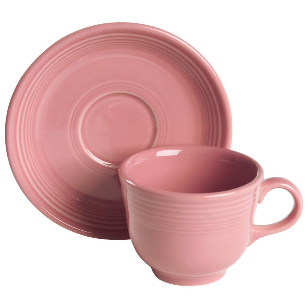 Fiesta Rose (Intro 1986) Flat Cup & Saucer Set by Homer Laughlin -1
