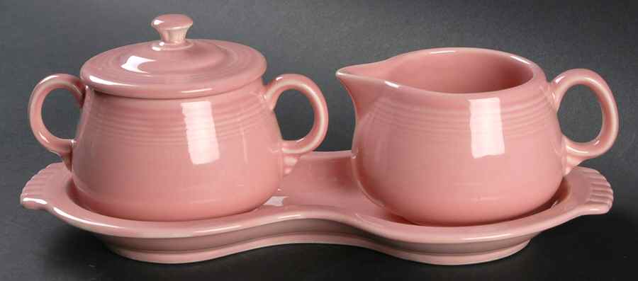 Fiesta Rose (Intro 1986) Creamer & Sugar with Lid & Tray Set by Homer Laughlin -1