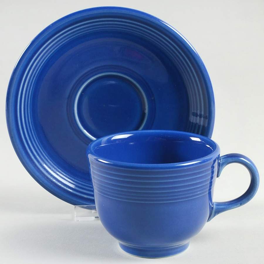 Fiesta Sapphire Blue (Intro 1996) Flat Cup & Saucer Set by Homer Laughlin -1