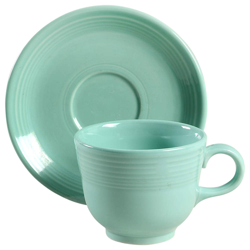 Fiesta Sea Mist Green (Intro 1989) Flat Cup & Saucer Set by Homer Laughlin -1
