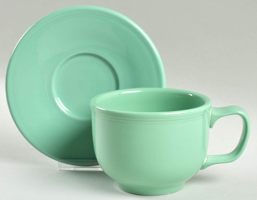 Fiesta Sea Mist Green (Intro 1989) Jumbo Cup & Saucer Set by Homer Laughlin -1