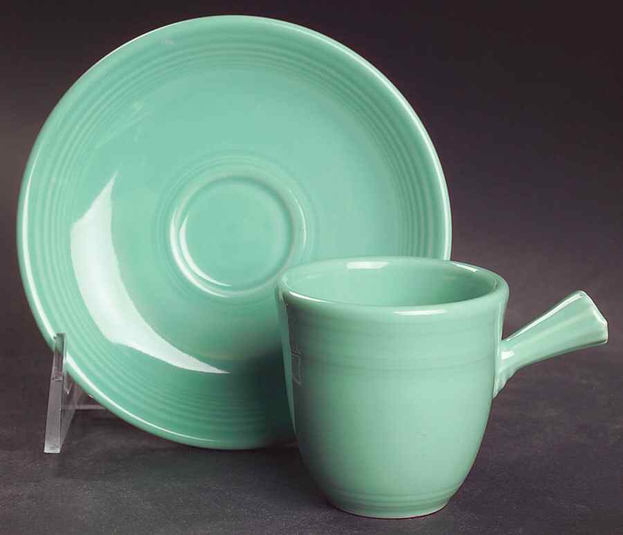 Fiesta Sea Mist Green (Intro 1989) Stick Handle Demitasse Cup & Saucer Set by Homer Laughlin -1