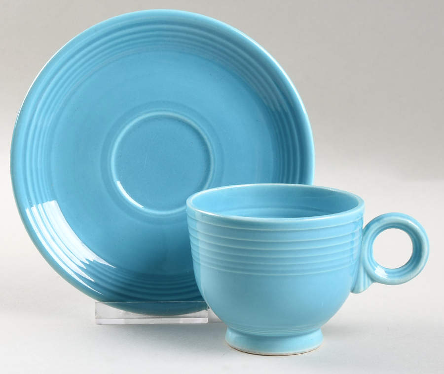 Fiesta Turquoise (Older) Footed Cup & Saucer Set by Homer Laughlin -1