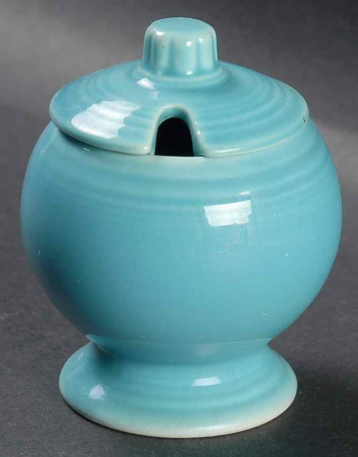 Fiesta Turquoise (Older) Mustard Jar & Lid by Homer Laughlin -1