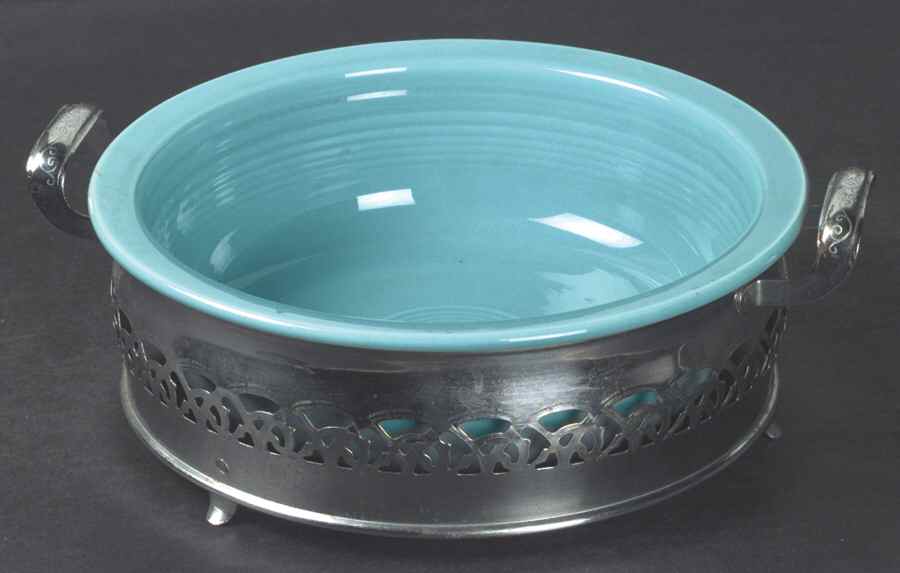 Fiesta Turquoise (Older) 8" Nappy W/Metal Holder by Homer Laughlin -1