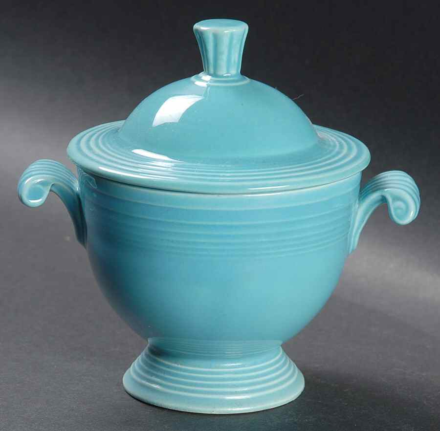 Fiesta Turquoise (Older) Sugar Bowl & Lid by Homer Laughlin -1