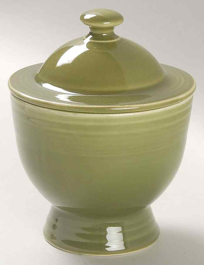 Fiesta Turf Green (Ironstone) Footed Sugar Bowl & Lid by Homer Laughlin -1