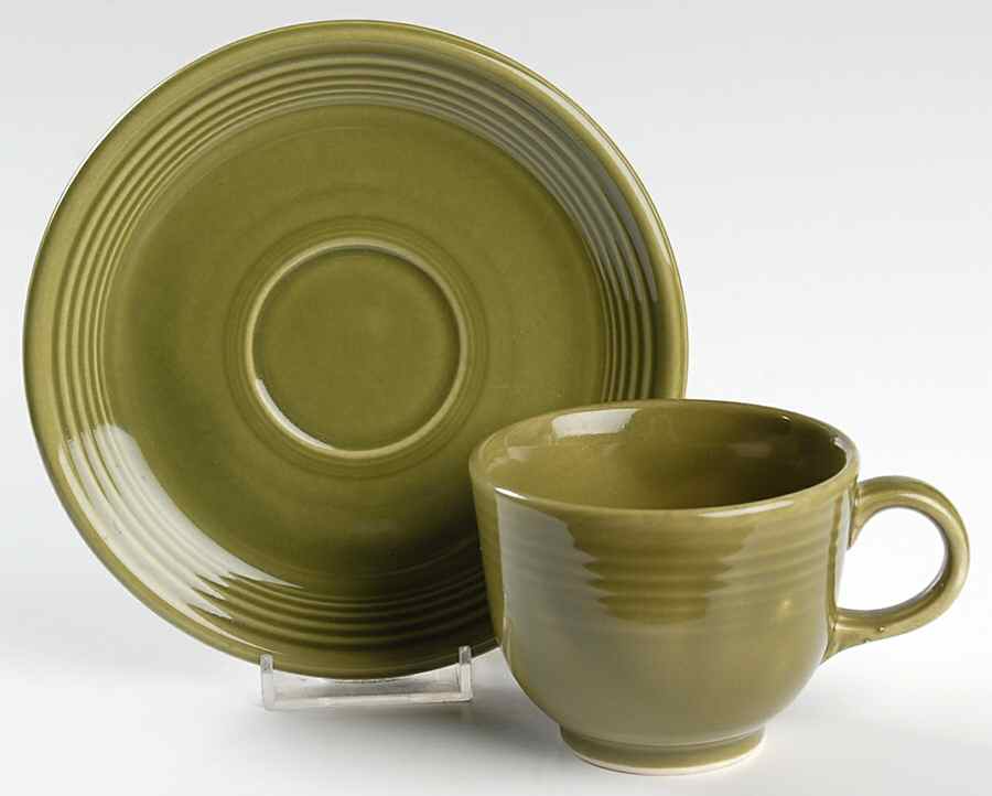 Fiesta Turf Green (Ironstone) Footed Cup & Saucer Set by Homer Laughlin -1
