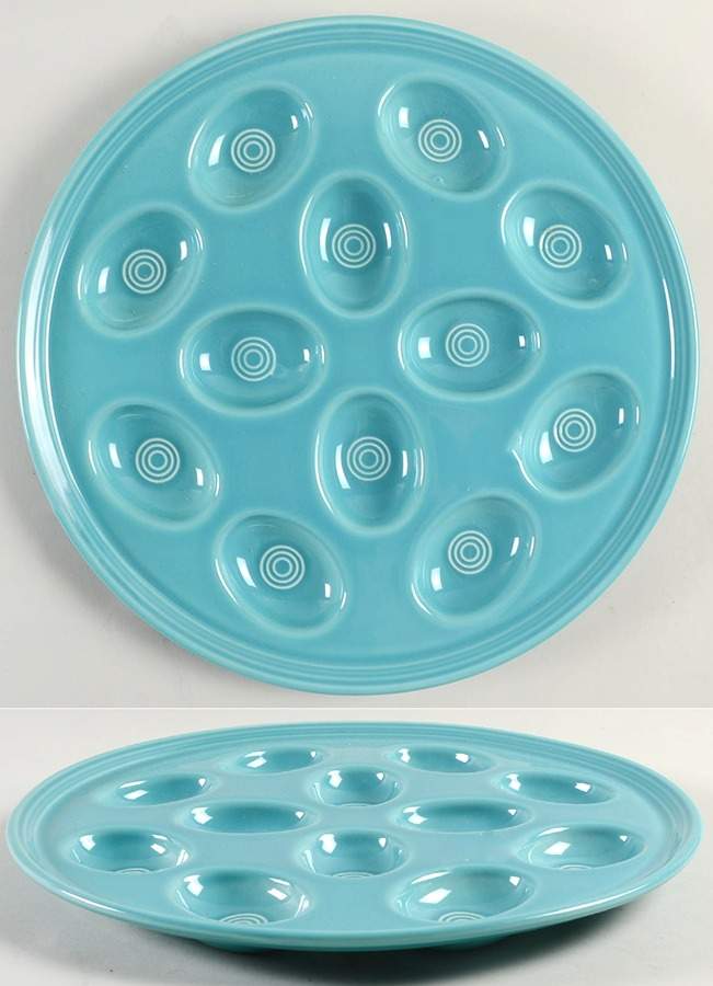 Fiesta Turquoise (Intro 1986) Deviled Egg Plate by Homer Laughlin -1