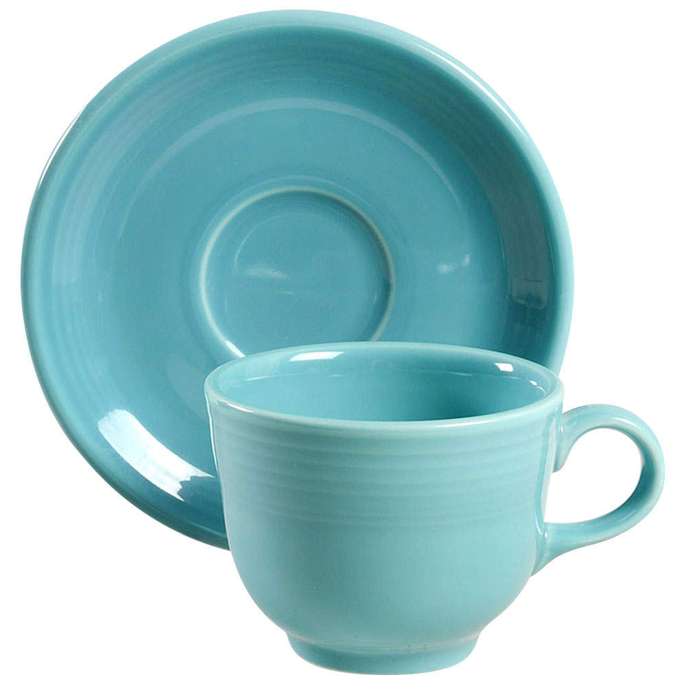 Fiesta Turquoise (Intro 1986) Flat Cup & Saucer Set by Homer Laughlin -1