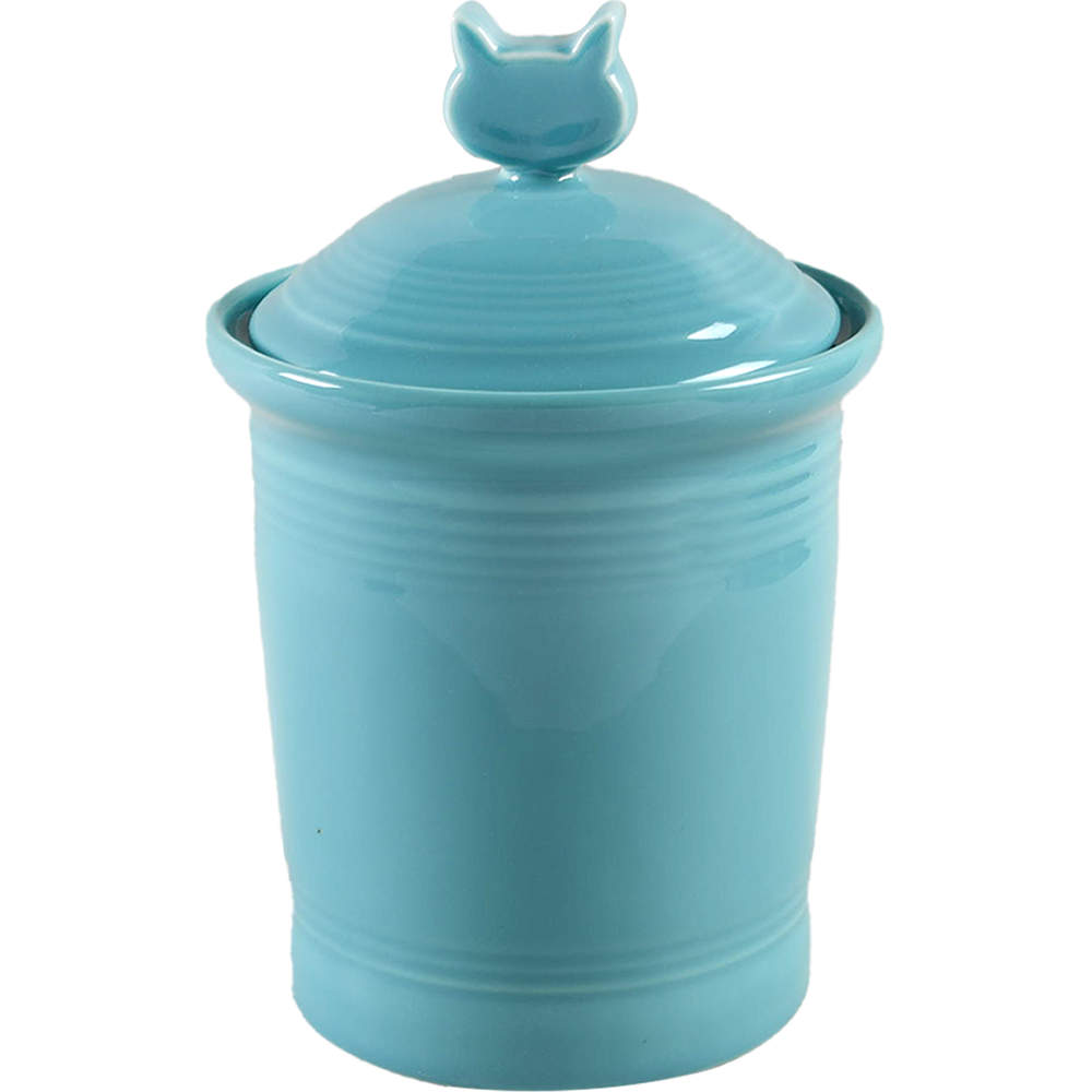 Fiesta Turquoise (Intro 1986) Cat Treats Holder/Jar & Lid by Homer Laughlin -1