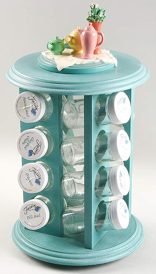 Fiesta Turquoise (Intro 1986) Revolving Spice Rack with 16 Glass Jars by Homer Laughlin -1
