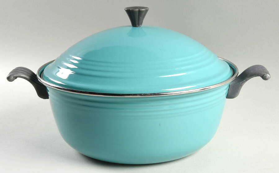 Fiesta Turquoise (Intro 1986) 5 Quart Metal Covered Casserole by Homer Laughlin -1