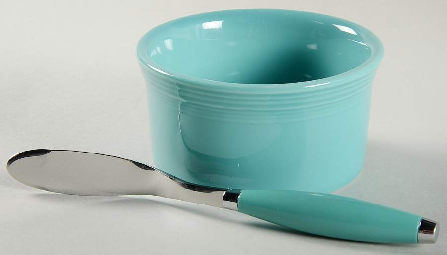 Fiesta Turquoise (Intro 1986) Dip Bowl & Spreader Set by Homer Laughlin -1