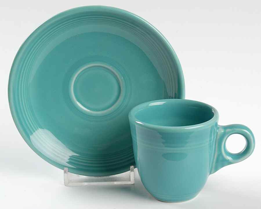 Fiesta Turquoise (Intro 1986) Flat Demitasse Cup & Saucer Set by Homer Laughlin -1