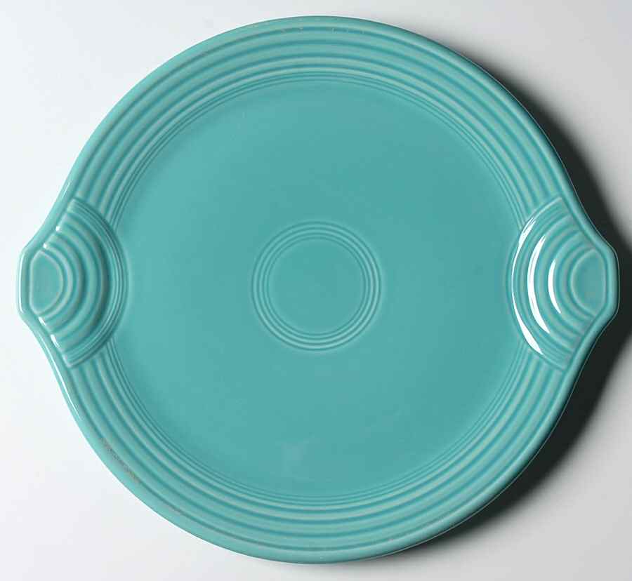 Fiesta Turquoise (Intro 1986) Handled Cake Plate by Homer Laughlin -1