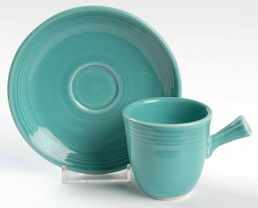 Fiesta Turquoise (Intro 1986) Stick Handle Demitasse Cup & Saucer Set by Homer Laughlin -1
