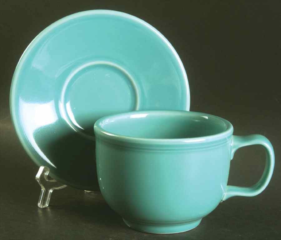 Fiesta Turquoise (Intro 1986) Jumbo Cup & Saucer Set by Homer Laughlin -1