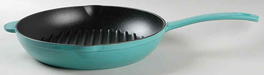 Fiesta Turquoise (Intro 1986) 10" Cast Iron Round Grill Pan by Homer Laughlin -1